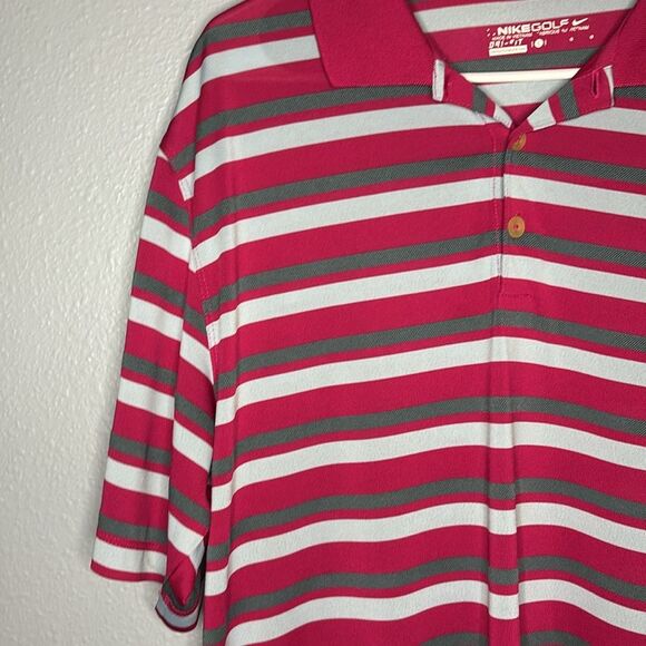 Nike Golf Fuchsia Gray Striped Polo Size Large - Picture 7 of 9